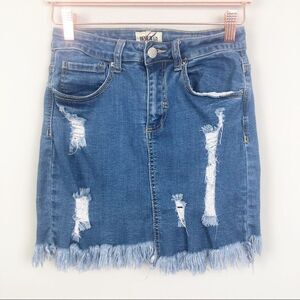 DENIM BLVD | Distressed Denim Skirt Size Small